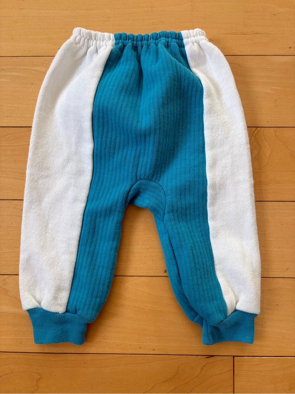 Vintage Teal and White Ribbed Baby Jogger Pants made in Canada